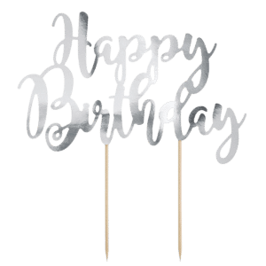 PartyDeco Cake Topper Happy Birthday Zilver