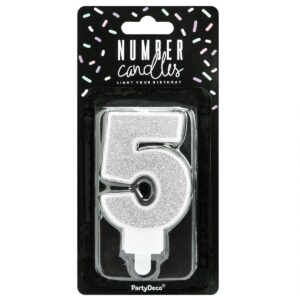 PartyDeco Verjaardag Kaars Nummer 5 - Zilver